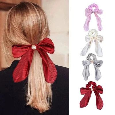 Laço Cabelo Scrunchies Orelhas de Coelho Seda Scrunchies Laços de Cabelo Elásticos Ro... - Imagem 1 de 4