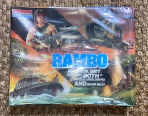 Vintage 1985 Monogram Rambo Attack Set - Sealed - Chopper and River Boat - Picture 1 of 2
