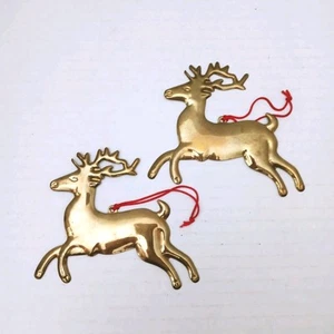 Vintage Dept 56 Brass Reindeer Deer Christmas Tree Ornament Gold Tone Lot Of 2 - Picture 1 of 4