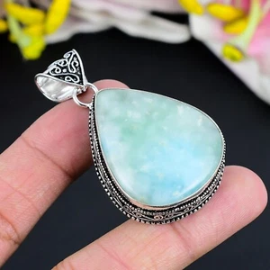 Aquamarine Gemstone Pendant Handmade 925 Sterling Silver Jewelry Gift For Her - Picture 1 of 4