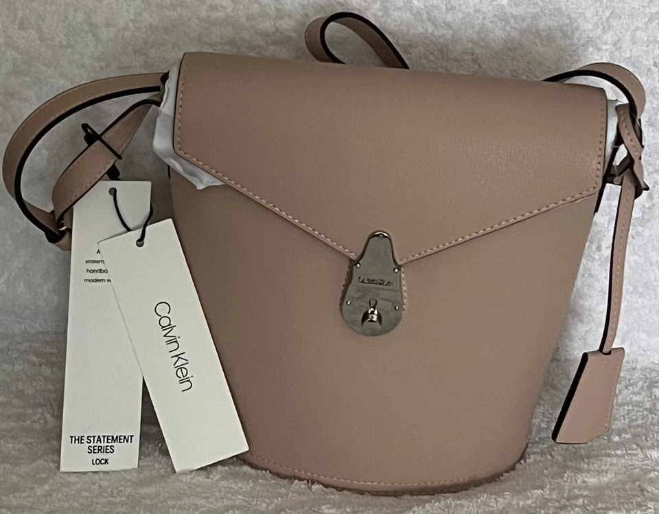 Calvin Klein Womens Lock Leather Bucket Bag Color Blossom/silver