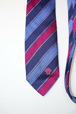 GIANNI VERSACE Blue Pink White Striped 100% Silk Tie Made in Italy