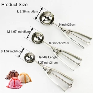 3PCS Multifunctional Stainless Steel Ice Cream Scoop 4/5/6cm Fruit Ball Digger - Picture 1 of 6