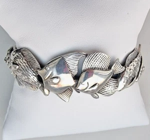 KABANA VINTAGE 925 STERLING SILVER SEA LIFE FISH CUFF BRACELET - Picture 1 of 12