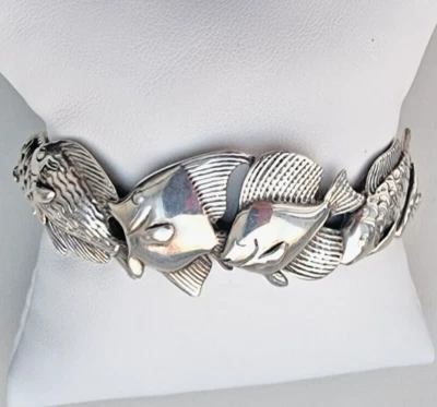 PULSERA BRAZALETE KABANA VINTAGE PLATA ESTERLINA 925 VIDA MARINA PECES Foto 1 de 4