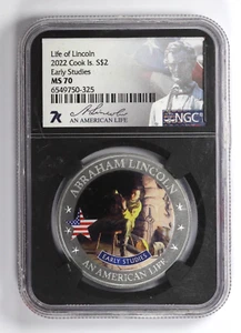 2022 Cook Islands $2 Abraham Lincoln Early Studies Silver Coin NGC MS70 - Picture 1 of 4