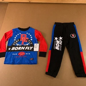 Born Fly Boys Size 5 Red Black Blue 2 Piece Long Sleeve Tee & Jogger Set NWT - Picture 1 of 11