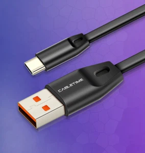 Cabletime USB C FLAT Cable for Oneplus 5 Samsung S9 Huawei P10 Xiaomi 1M - Picture 1 of 5