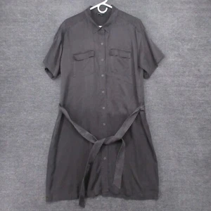 Eileen Fisher Dress Womens M Gray Shirt Dress Knee Length Belted Snap Up Pockets - Picture 1 of 11