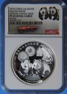 2015 China Official Panda Issue Macau Show Silver 2oz .999 Medal NGC PF69 UCAM - Picture 1 of 4