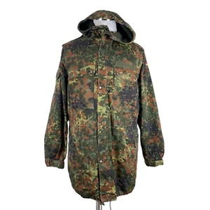 German Bundeswehr Flecktarn Camo Military Parka Jacket GR12 L Tall Hood Woodland - Picture 1 of 13