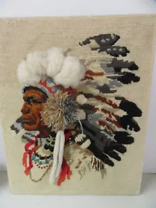 Finished Sunset Needlepoint 2220 Indian Chief Native American Completed 16x20 - Picture 1 of 9