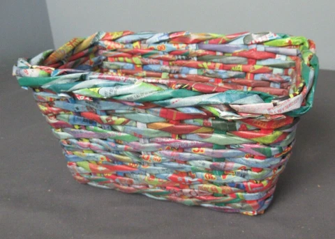 Upcycled Woven Colorful Basket With 2 Holes For Handles - Made from Papers  c vh Cover