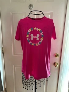 Girls Youth XL Under Armour Tee Shirt Pink Short Sleeve - Picture 1 of 9