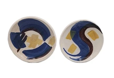 Par de platos decorativos abstractos vintage de Elksa Kietzer años 90 firmados estudio cerámica arte Foto 1 de 4