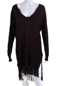 Ella Moss Womens Fringe Hem Dolman Sleeve V Neck Sweater Dress Burgundy Medium - Picture 1 of 7