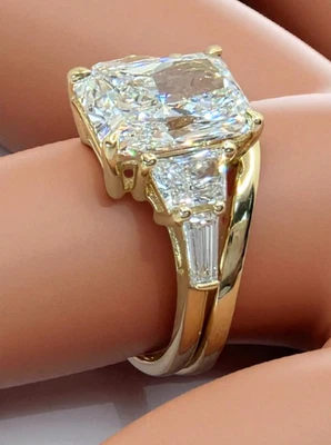 4.70 Ct E VS1 Radiant Lab Grown Diamond Ring IGI Certified 14k Gold W/Band Sz 5 - Image 1 of 4