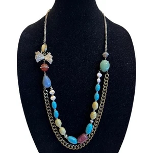 Collar Ann Taylor Loft Cadena Distintiva Multi Hilo Asimétrico Azul Verde - Imagen 1 de 16