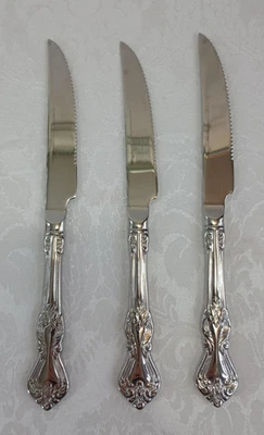 Lote de 3 cuchillos para carne Reed & Barton Heritage Mint tono plata clásicos Foto 1 de 4