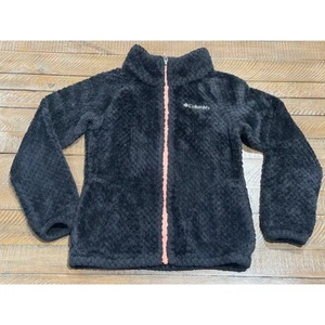 Columbia Full Zip Fleece - Girls Size M (10-12) Black with Neon Orange Zip - Picture 1 of 9