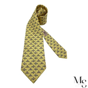 HERMES PARIS 5241 SA Yellow Whimsical Dolphin Jockeys Silk Tie France W:3.75" - Picture 1 of 7