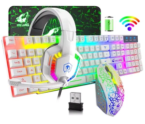 Wireless Gaming Keyboard Mouse and Headset +Mat Combo RGB Backlit For PC PS4 MAC - Picture 1 of 15