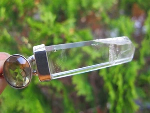 Crystal Lemon & Clear Quartz Sword look Pendant silver authentic Point Unusual - Picture 1 of 12