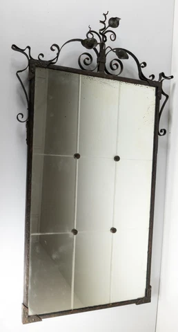 Antique Decorative Blacksmith Hand Wrought Iron Wall Mirror With Floral Scrolls Cover