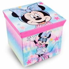 MINNIE MOUSE KIDS CHARACTOR STORAGE TOY BOX WITH LID OTTOMAN CUBE CANVAS BEDROOM