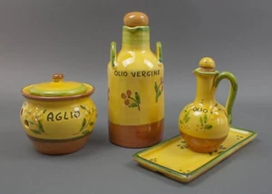 Amalfi Italy Hand Painted Art Pottery Aglio, Olio Vergine, Olio, Tray Set Of 4 - Picture 1 of 7