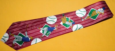 RENACIMIENTO ROJO/BLANCO/VERDE JUEGO DE BÉISBOL MOTIVO POLIÉSTER CORBATA - CORBATAS DE DISEÑADOR. Foto 1 de 3