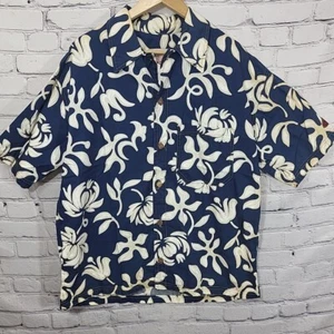 Nalu Wave Surf Buffalo Hawaiian Shirt Mens L 100% Cotton Missing Top Button Flaw - Picture 1 of 14
