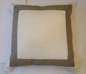 Southern Shades Throw Pillows White Greek Key Green/ Taupe 20"Sq Retail $120 - Picture 1 of 13
