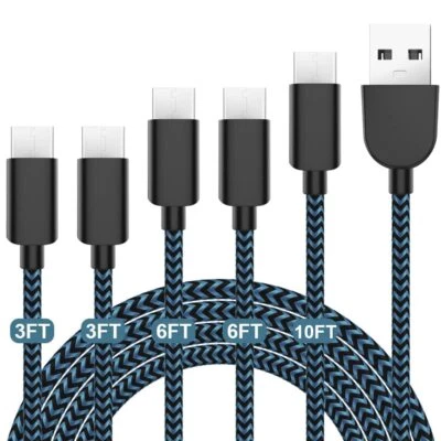 Paquete de 5 cables de carga rápida de 3/3/6/6/10 pies 3A USB-C a USB-A cargador rápido... Foto 1 de 4