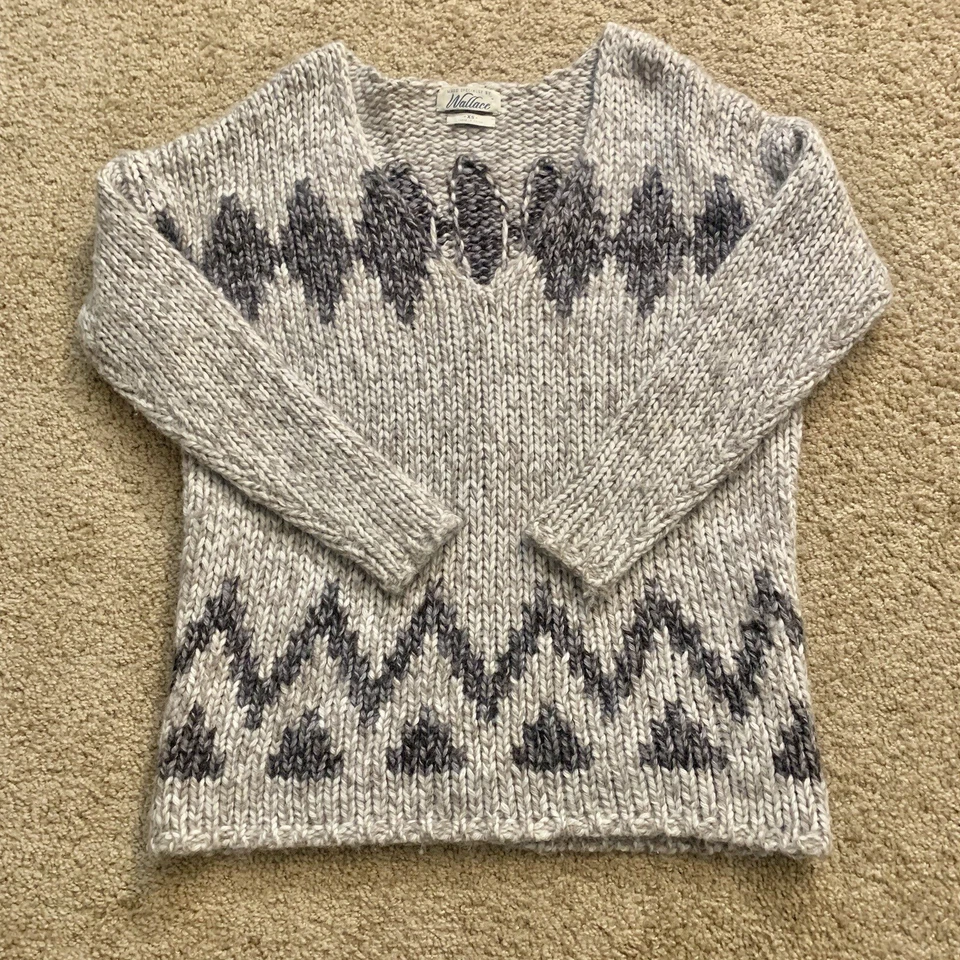 Wallace Chunky V Neck Wool Blend Mohair Pullover Sweater Gray Beige Size S - Image 1 of 4