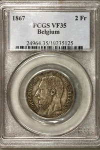Belgium 1867 2 Franc  Belges  PCGS VF 35 - Picture 1 of 2