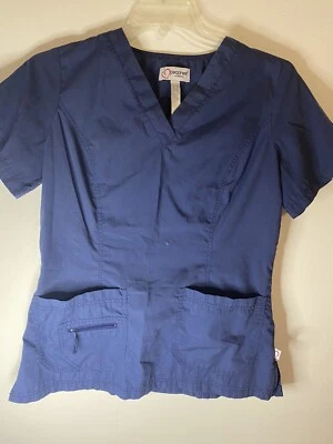 Peaches Uniforms Medical Uniform Scrub Top Medium Navy V Neck - Image 1 of 4