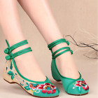 Ladies Shoes Footwear Color Block Embroidered Ankle Strap Dancing Retro Ethnic
