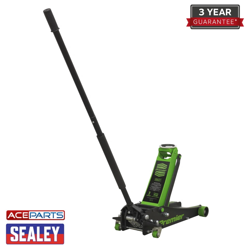 Sealey 3040AG Workshop Trolley Jack 3 Tonne Rocket Lift Green PU Wheels - Image 1 of 4