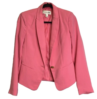 Women’s Forever 21 Pink Padded Shoulder Blazer 1 Button - Sz S Foto 1 de 4