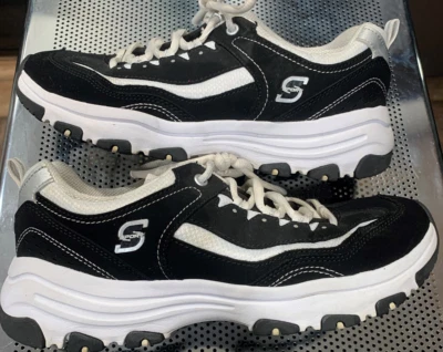 SKECHERS S SPORT WOMENS SHOE SIZE 8.5 BLACK SILVER  ATHLETIC LEATHER MEMORY FOAM - Image 1 of 4