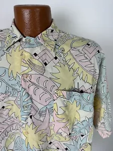 Vintage 80s Le Tigre Hawaiian Shirt Men M Pastel Parrot Leaf Geometric Aloha USA - Picture 1 of 14