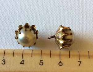 Vintage Antique Buttons Faux Pearl Bead Gold Shank Clasp Lot x 2 Round - Picture 1 of 4