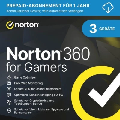 NORTON 360 for Gamers 2025 3 Geräte 1 Jahr 50GB Cloud OHNE ABO EMAIL SOFORT - Bild 1 von 4