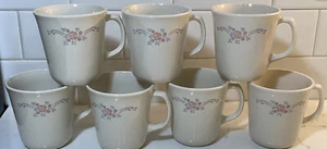 SET (7) Corning Corelle ENGLISH BREAKFAST 10 oz Coffee Mugs. Pink Rose - Picture 1 of 10