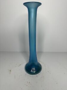 Antique Dugan Diamond Celeste Blue Ribbed Stretch Glass Bud Vase Circa 1920s