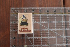 Estampida de goma Garfield FELIZ HALLOWEEN Bruja Olla Madera Sello Gato Dibujos Animados - Imagen 1 de 4