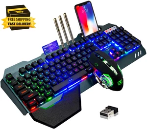 Wireless Gaming Keyboard and Mouse,Rainbow Backlit Rechargeable Keyboard Mouse - Afbeelding 1 van 8