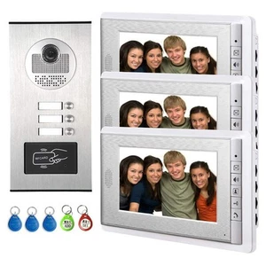 3 Units Apartment Video Intercom System, 7 Inch Monitor Wired Video Doorbell ... - Picture 1 of 8