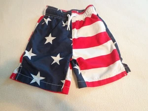 BOYS 3T AMERICAN FLAG SWIM TRUNKS RED WHITE BLUE STARS STRIPES EUC - Picture 1 of 4